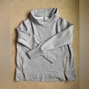 Varley Light Gray Cowl Neck Sweater with Gold Zipper Details